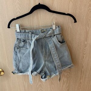 High-Waisted Denim Shorts with Belt
